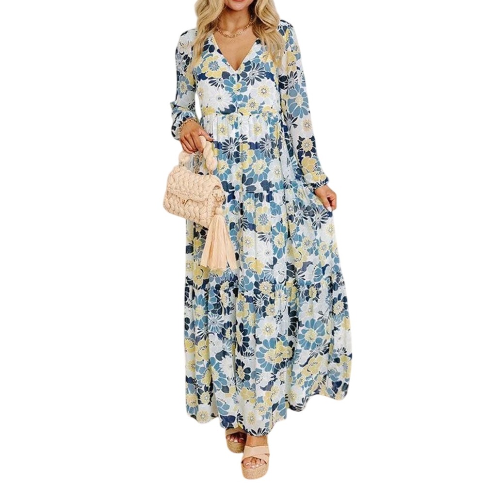 Sugar+Lips Seas The Moment Floral Maxi Dress Small Sky Blue Tiered‎ Boho NWT